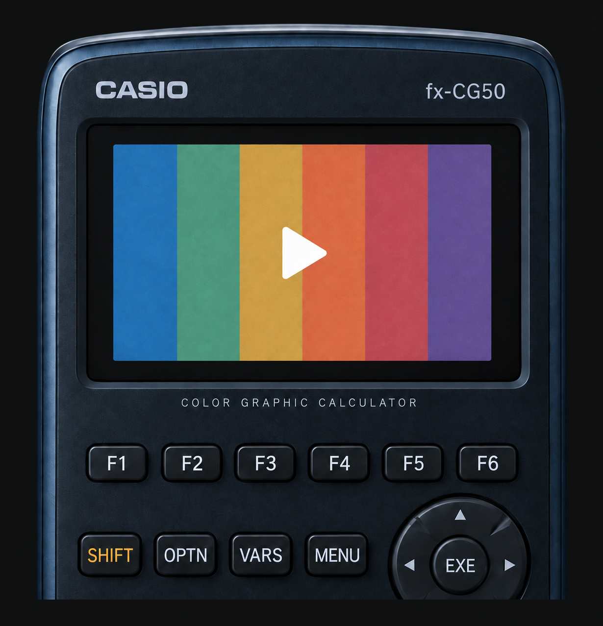 Ilustración de una calculadora Casio con una pantalla de vídeo en color
