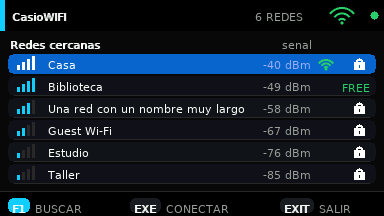 Lista de redes en CasioWIFI